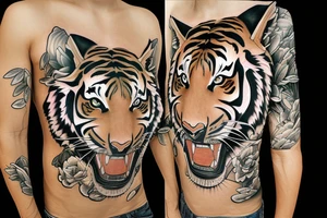 Running tiger with bamboo in background full cover graffiti tattoo idea