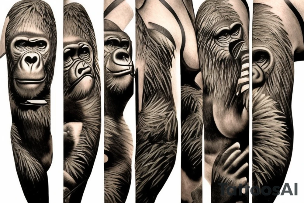 Gorilla 
with bamboo in background full cover graffiti tattoo idea