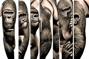 Gorilla 
with bamboo in background full cover graffiti tattoo idea