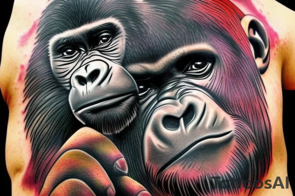 Gorilla 
with bamboo in background full cover graffiti tattoo idea