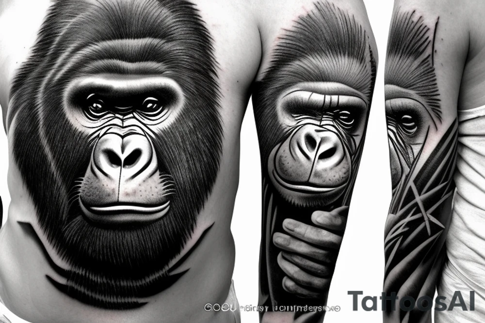 Gorilla with bamboo in background full cover graffiti tattoo idea