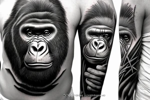 Gorilla with bamboo in background full cover graffiti tattoo idea