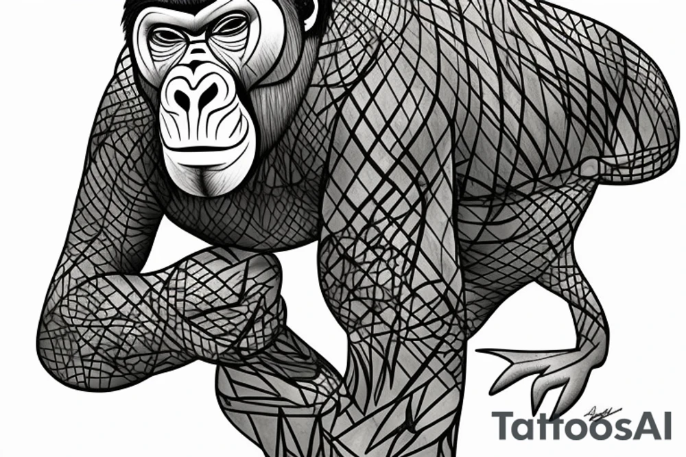 Gorilla with bamboo in background full cover graffiti tattoo idea