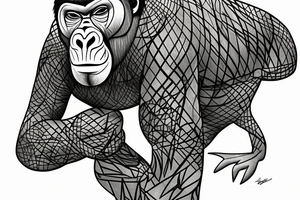 Gorilla with bamboo in background full cover graffiti tattoo idea