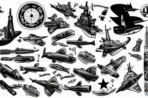 Us submarine and russian submarine shooting torpedoes at each other tattoo idea