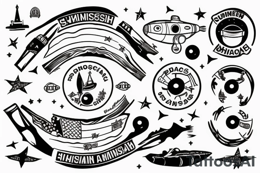 Us submarine and russian submarine shooting torpedoes at each other in circle tattoo idea