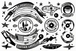 Us submarine and russian submarine shooting torpedoes at each other in circle tattoo idea