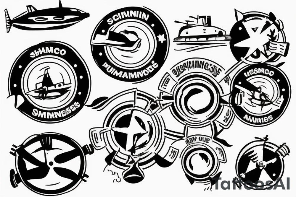 Us submarine and russian submarine shooting torpedoes at each other in circle tattoo idea
