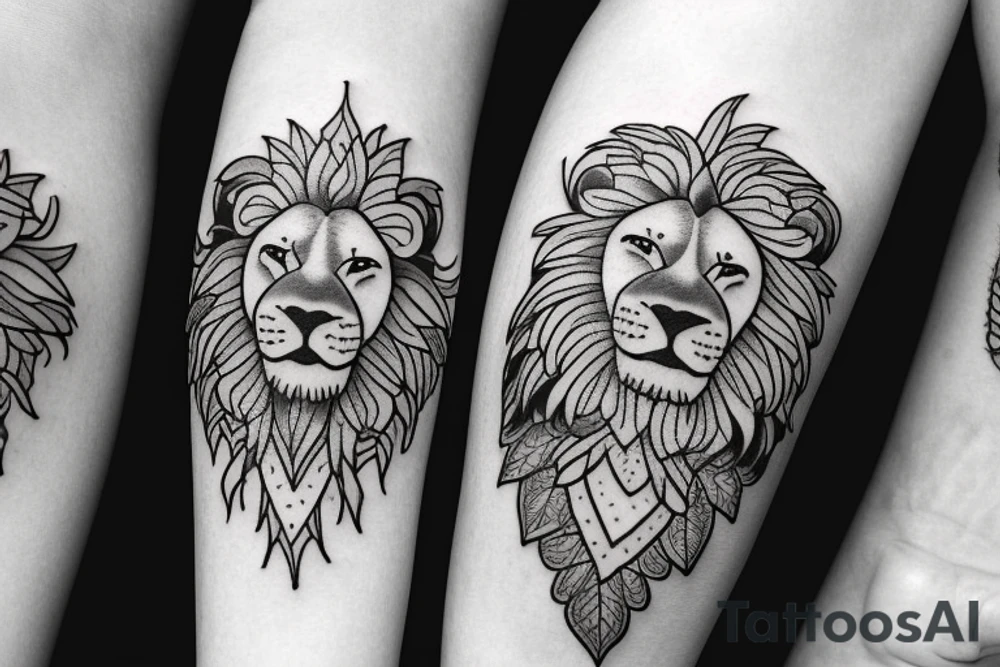 lion and flowers tattoo idea