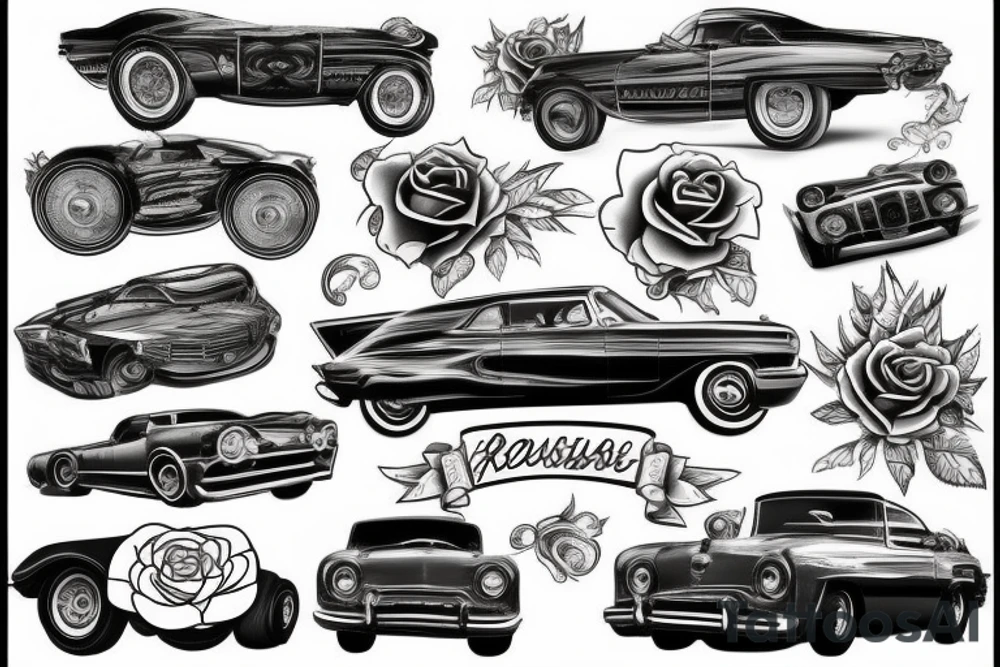 cars and rose tattoo idea