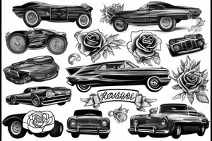 cars and rose tattoo idea