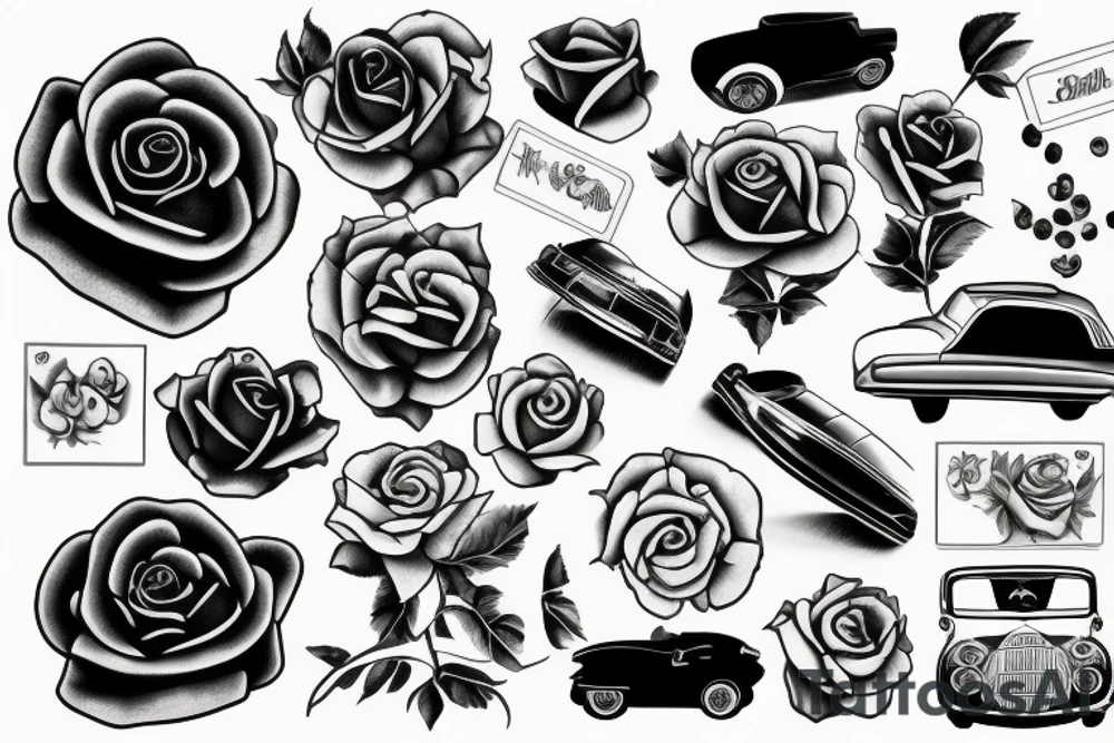 cars and rose tattoo idea