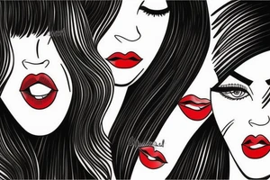 Black hair with bangs woman with big red lips and high cheekbones tattoo idea