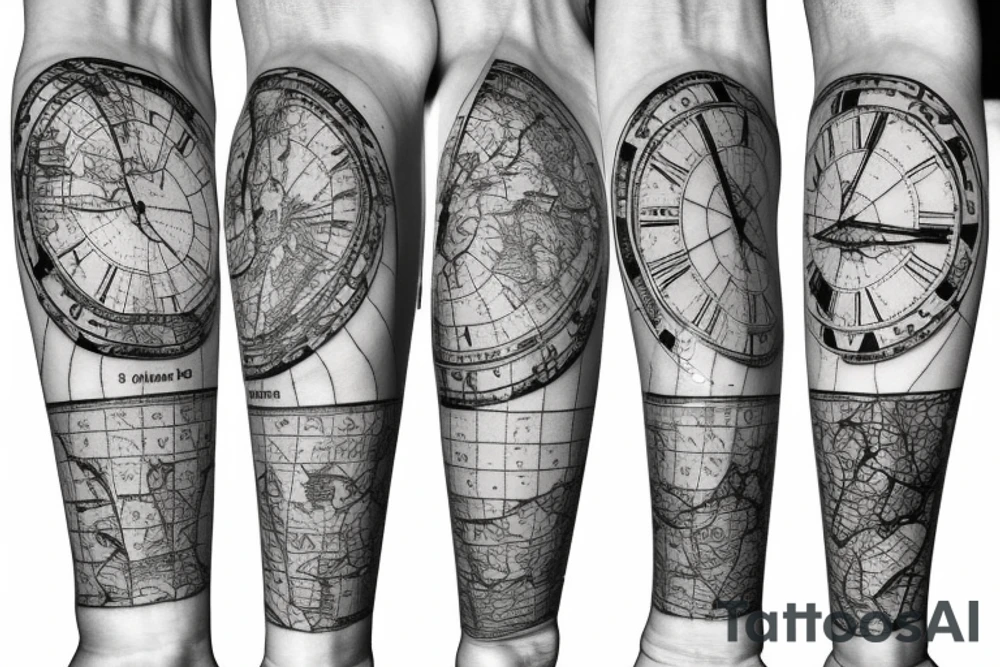 Map in a clock tattoo idea
