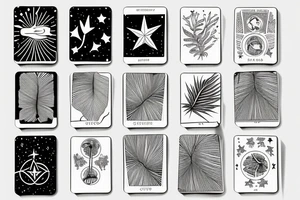 A star tarot card with minimalist starry background and monstera leaves tattoo idea