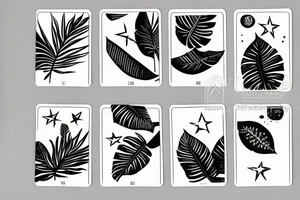 A star tarot card with minimalist starry background and monstera leaves tattoo idea
