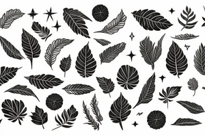 A star tarot card with minimalist starry background and monstera leaves with the tarot card outline and information tattoo idea