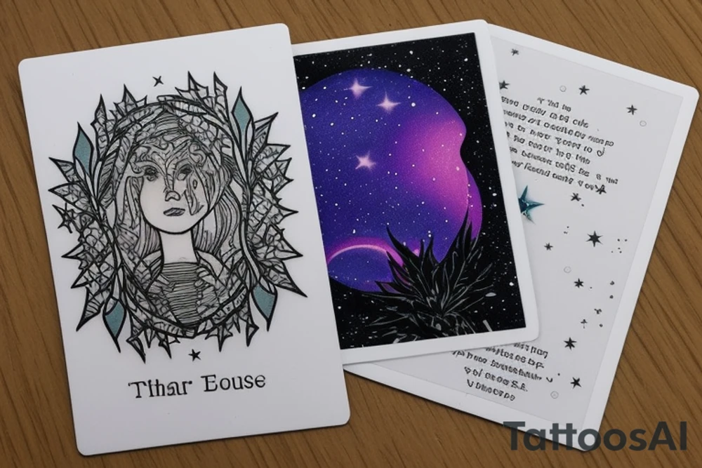 The Star tarot card and on the card is a starry sky background with wayer running along the edges of the card. Monstera leaves along the bottom edge. There is a faceless woman catching water into a vase. All enclosed in the card with a border and XVII in the border. tattoo idea