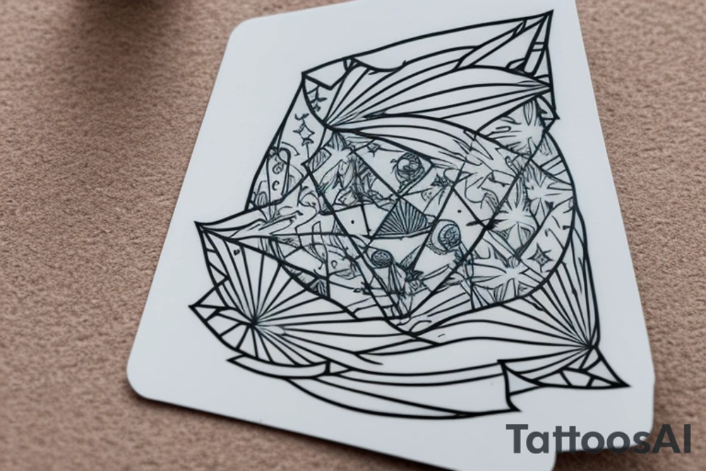The Star tarot card and on the card is a starry sky background with wayer running along the edges of the card. Monstera leaves along the bottom edge. There is a faceless woman catching water into a vase. All enclosed in the card with a border and XVII in the border. tattoo idea