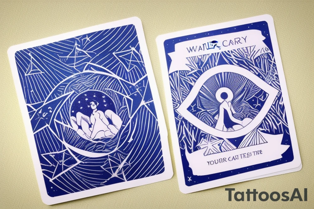 The Star tarot card and on the card is a starry sky background with wayer running along the edges of the card. Monstera leaves along the bottom edge. There is a faceless woman catching water into a vase. All enclosed in the card with a border and XVII in the border. tattoo idea