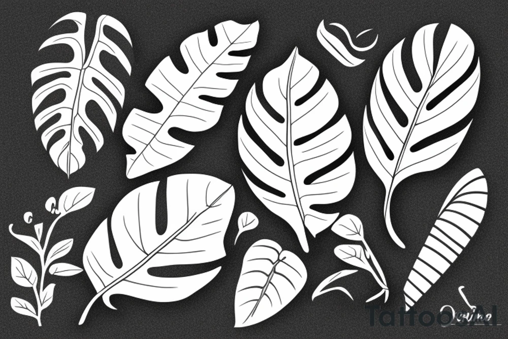 Single line style monstera leaf tattoo idea