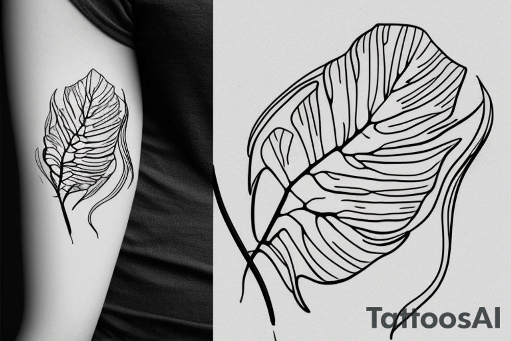 Single line style monstera leaf tattoo idea