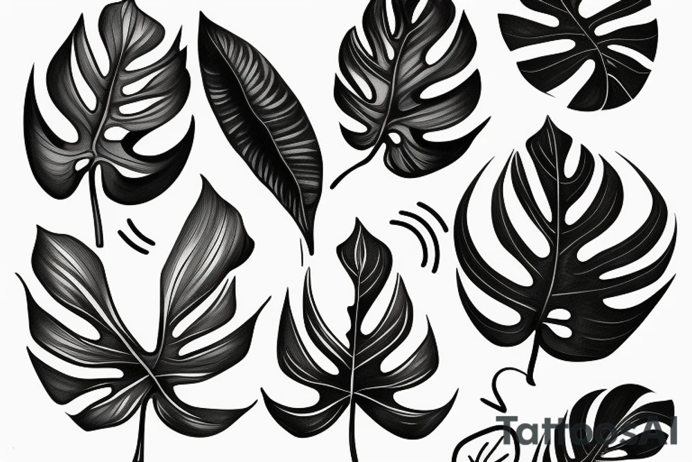 Single line style monstera leaf tattoo idea