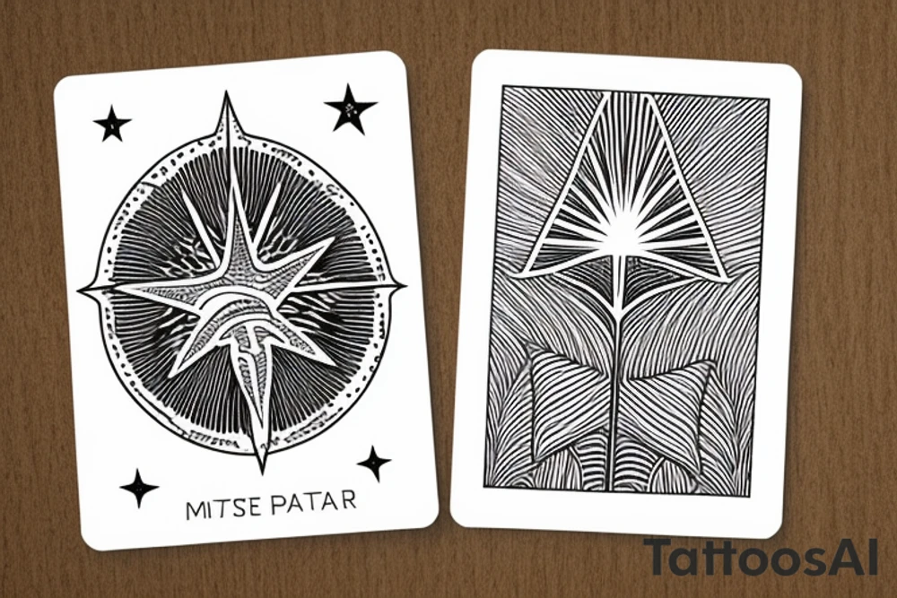 The star tarot card with water line along the edge and a starry background. Monstera deliciosa leaves in the bottom half of the card. XVII in the border. tattoo idea