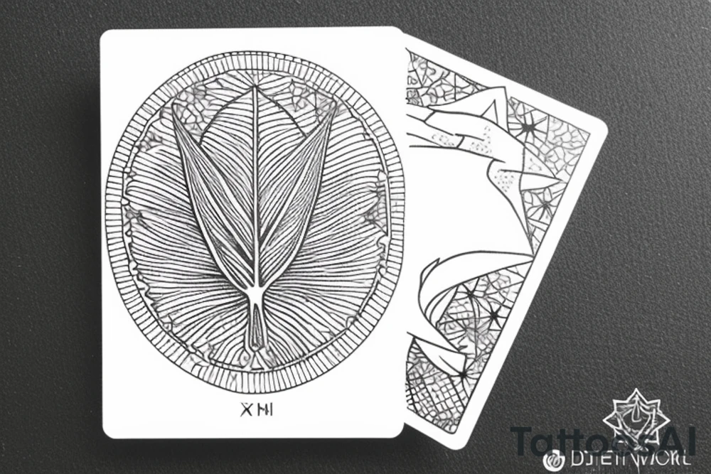 The star tarot card with water line along the edge and a starry background. Monstera deliciosa leaves in the bottom half of the card. XVII in the border. tattoo idea