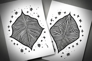 The star tarot card with water line along the edge and a starry background. Monstera deliciosa leaves in the bottom half of the card. XVII in the border. tattoo idea