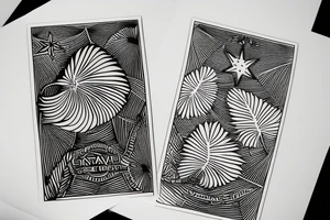 The star tarot card with water line along the edge and a starry background. Monstera deliciosa leaves in the bottom half of the card. XVII in the border. tattoo idea
