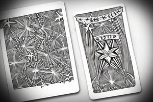 The star tarot card with water line along the edge and a starry background. Monstera deliciosa leaves in the bottom half of the card. XVII in the border. tattoo idea