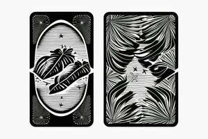 The star tarot card with water line along the edge and a starry background. Monstera deliciosa leaves in the bottom half of the card. XVII in the border. tattoo idea