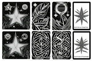 The star tarot card with water line along the edge and a starry background. Monstera deliciosa leaves in the bottom half of the card. XVII in the border. tattoo idea