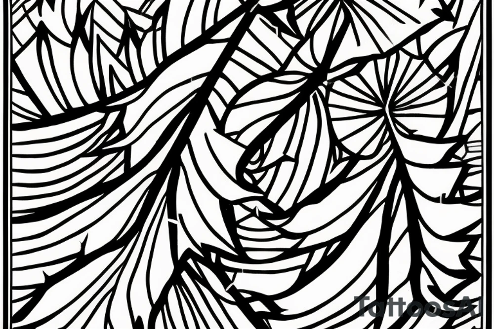 The star tarot card with water line along the edge and a starry background. Monstera deliciosa leaves in the bottom half of the card. XVII in the border. tattoo idea