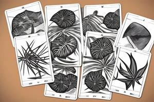 The star tarot card with water from a river along the edge and a starry background. Monstera deliciosa leaves in the bottom half of the card. XVII in the border. tattoo idea
