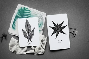 The star tarot card with water from a river along the edge and a starry background. Monstera deliciosa leaves in the bottom half of the card. XVII in the border. tattoo idea