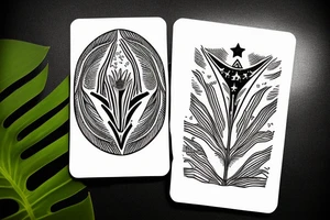 The star tarot card with water from a river along the edge and a starry background. Monstera deliciosa leaves in the bottom half of the card. XVII in the border. tattoo idea