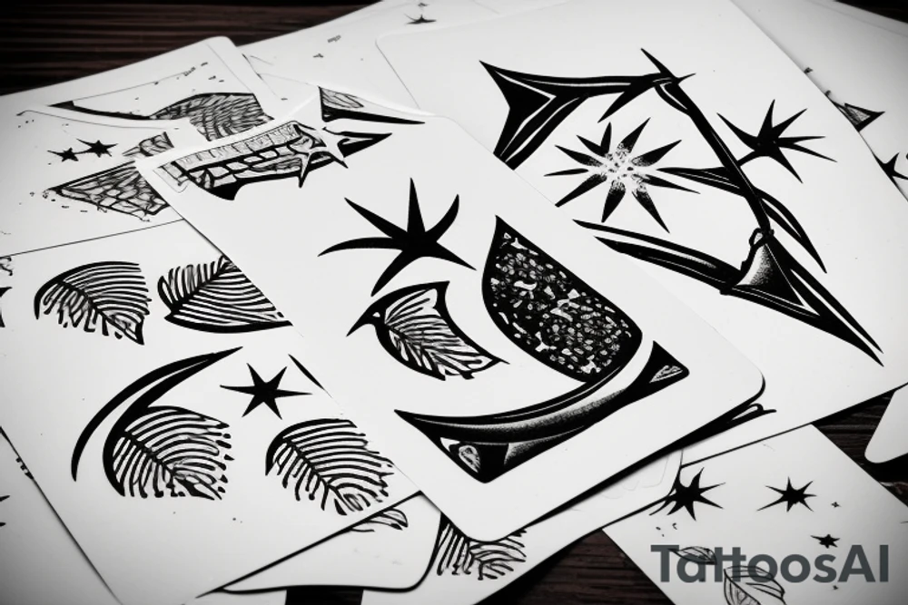 The star tarot card with water from a river along the edge and a starry background. Monstera deliciosa leaves in the bottom half of the card. XVII in the border. tattoo idea