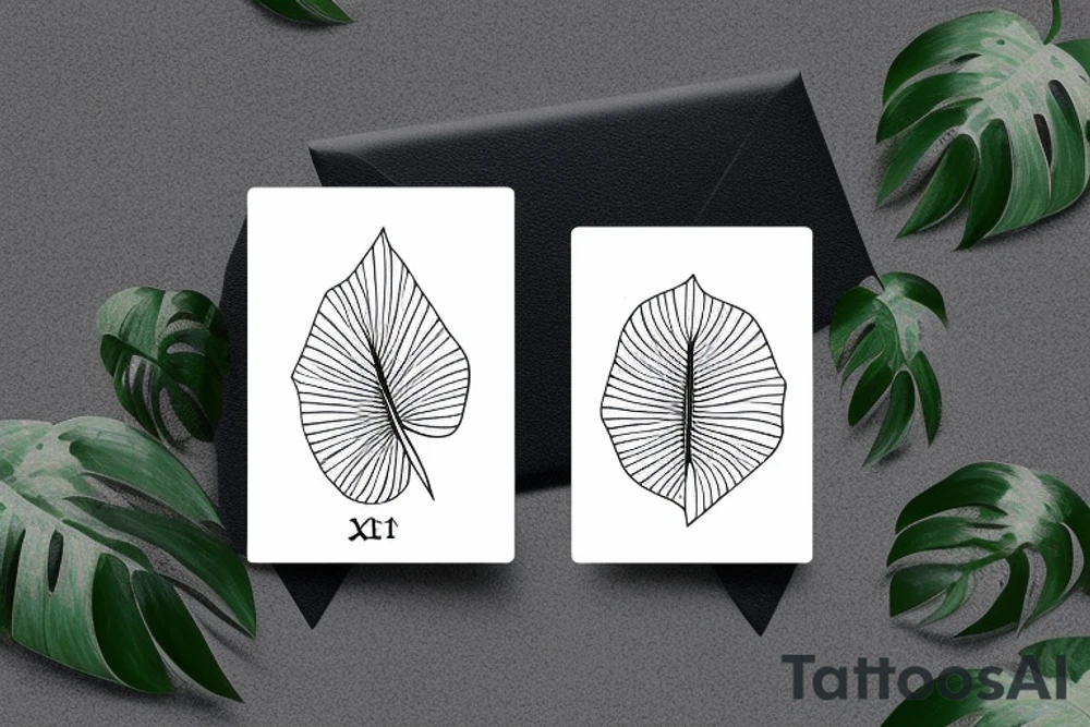 The star tarot card with water from a river along the edge and a starry background. Monstera deliciosa leaves in the bottom half of the card. XVII in the border. tattoo idea