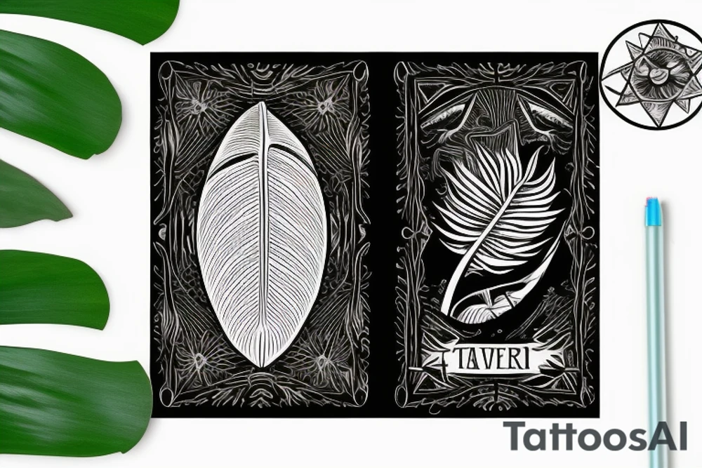 The star tarot card with water from a river along the edge and a starry background. Monstera deliciosa leaves in the bottom half of the card. XVII in the border. tattoo idea