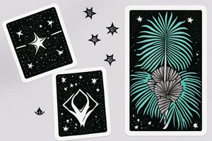 The star tarot card with water from a river along the edge and a starry background. Monstera deliciosa leaves in the bottom half of the card. XVII in the border. tattoo idea