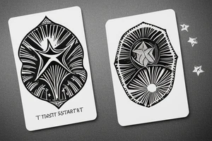 The star tarot card with water from a river along the edge and a starry background. Monstera deliciosa leaves in the bottom half of the card. XVII in the border. tattoo idea