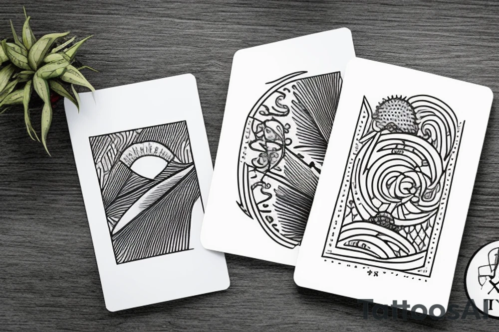 The star tarot card with water from a river along the edge and a starry background. Monstera deliciosa leaves in the bottom half of the card. XVII in the border. tattoo idea