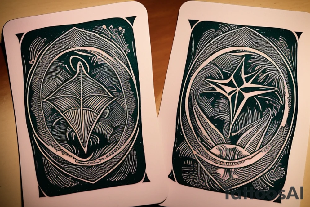 The star tarot card with water from a river along the edge and a starry background. Monstera deliciosa leaves in the bottom half of the card. XVII in the border. tattoo idea