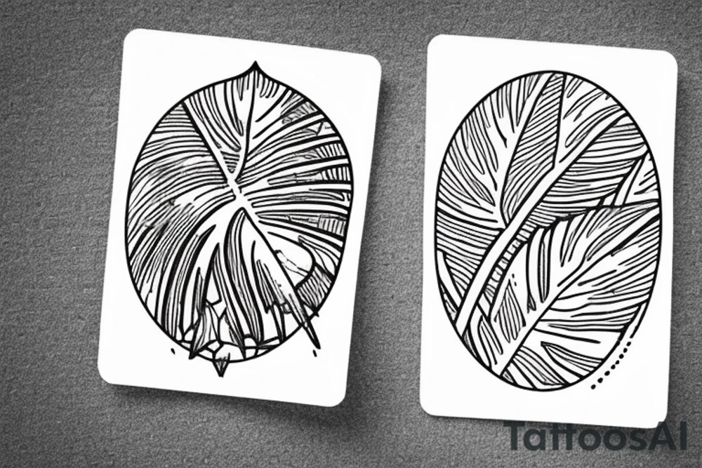 The star tarot card with water from a river along the edge and a starry background. Monstera deliciosa leaves in the bottom half of the card. XVII in the border. tattoo idea