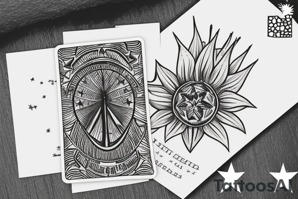 The star tarot card with water from a river along the edge and a starry background. Monstera deliciosa leaves in the bottom half of the card. XVII in the border. tattoo idea