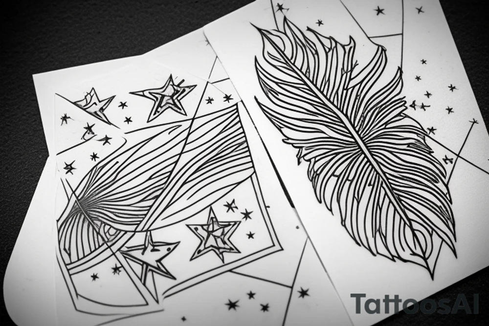 The star tarot card with water from a river along the edge and a starry background. Monstera deliciosa leaves in the bottom half of the card. XVII in the border. tattoo idea