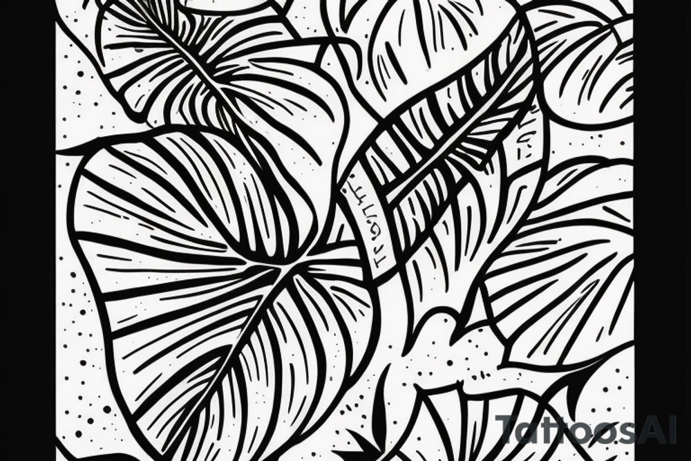 The star tarot card with water from a river along the edge and a starry background. Monstera deliciosa leaves in the bottom half of the card. XVII in the border. tattoo idea