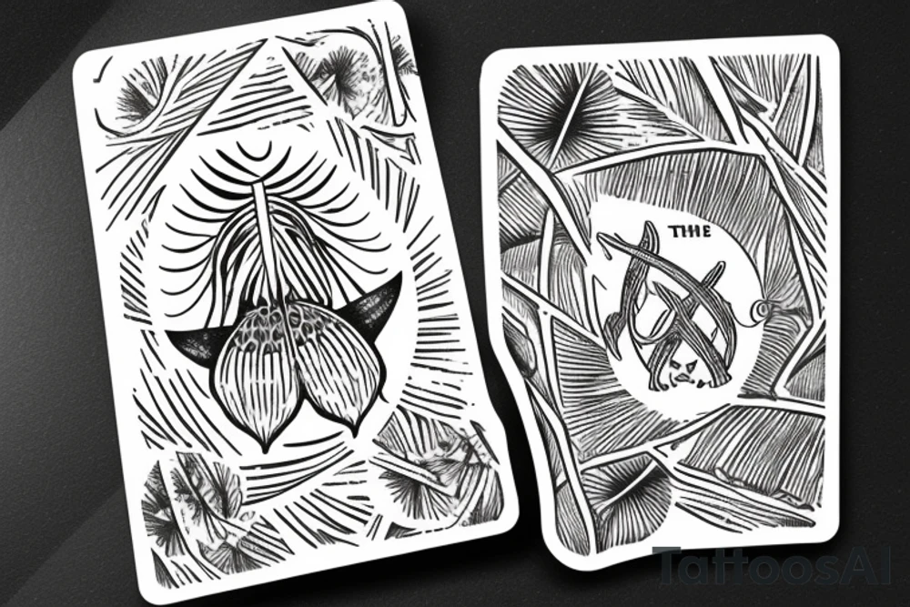 The star tarot card with water from a river along the edge and a starry background. Monstera deliciosa leaves in the bottom half of the card. XVII in the border. tattoo idea
